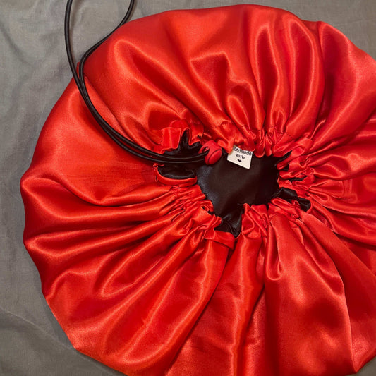 Red & Black - Satin Bonnet Drawstring