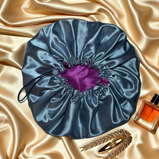 Magenta & Silver – Reversible Satin Bonnet | Adjustable Drawstring Hair Protection