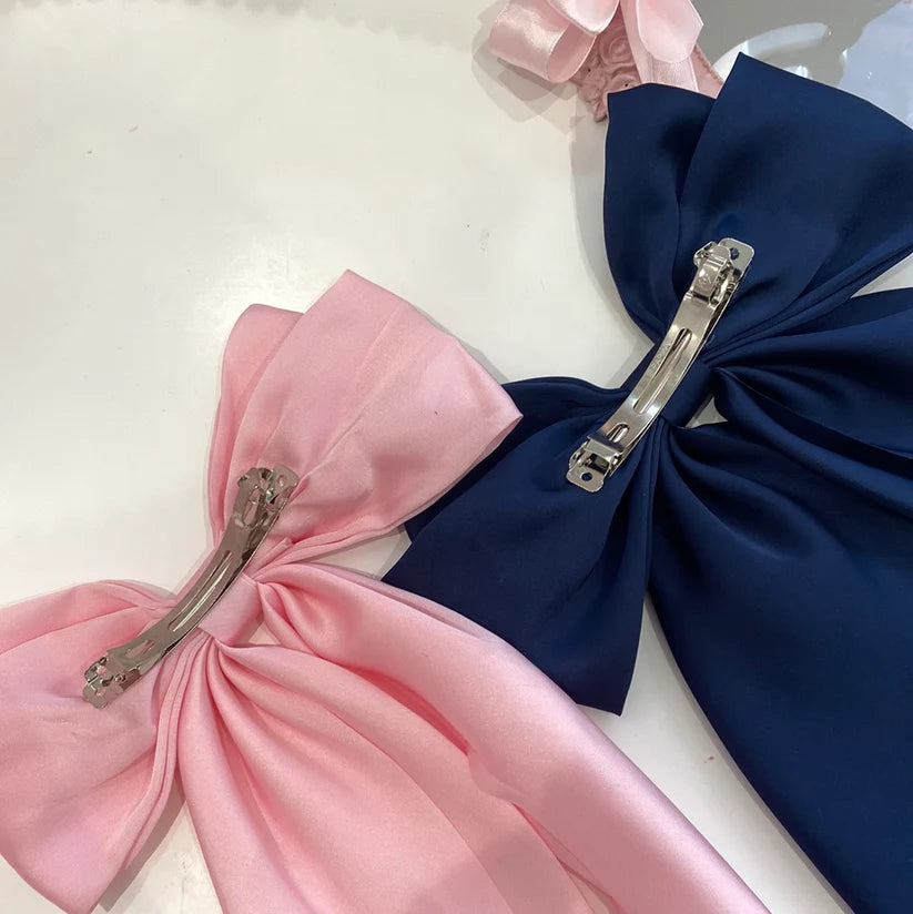 Handmade Satin Hair Bow Clip with Tails