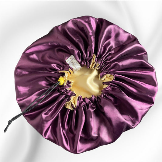 Golden Plum - Drawstring Satin Bonnet - Crowned by Royalty