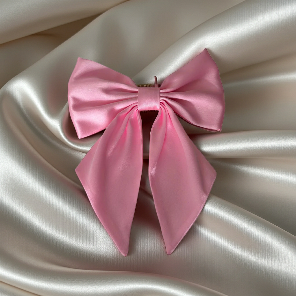 Handmade Satin Hair Bow Clip with Tails