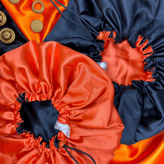 Black & Orange – Reversible Satin Bonnet | Adjustable Hair Protection
