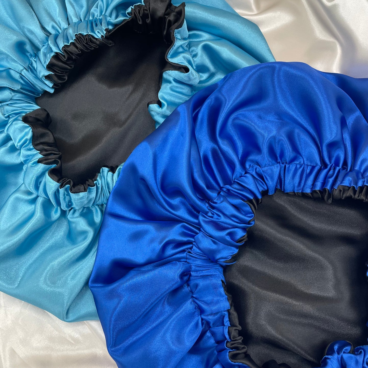 Reversible Satin Bonnets – Deep Blue & Soft Sky Blue Collection