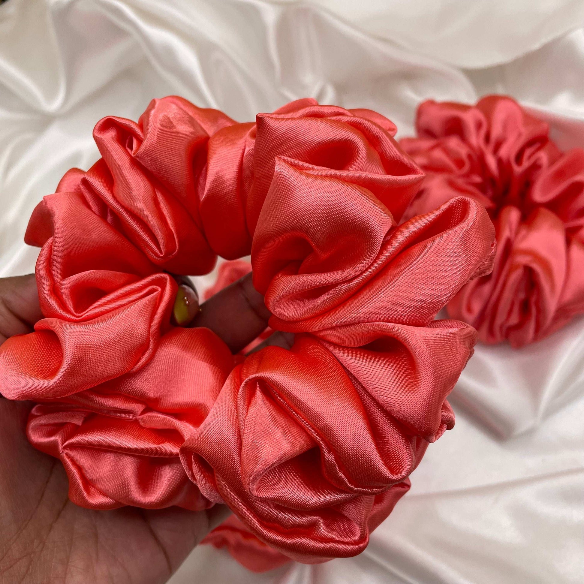 Coral Bloom – Luxury Satin Scrunchie
