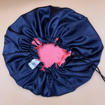 Peachy Navy - Satin Bonnet drawstring - Crowned by Royalty