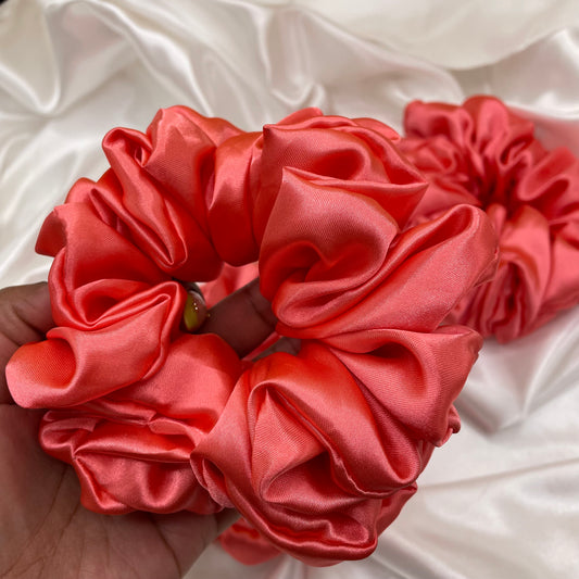 Coral Bloom – Luxury Satin Scrunchie