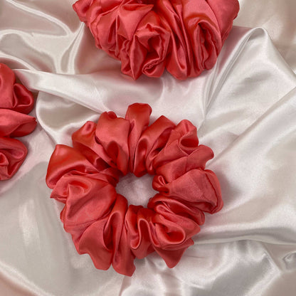 Coral Bloom – Luxury Satin Scrunchie
