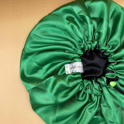 Black & Green - Satin Bonnet drawstring - Crowned by Royalty