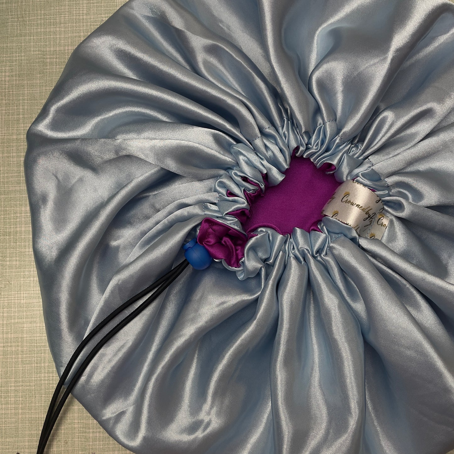 Plum & Baby Blue Reversible Satin Bonnet – Adjustable & Protective