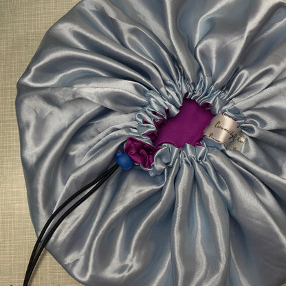 Plum & Baby Blue Reversible Satin Bonnet – Adjustable & Protective