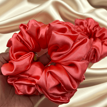 Coral Bloom – Luxury Satin Scrunchie