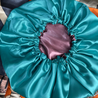 Dusty Rose & Aqua – Reversible Satin Bonnet (Adjustable Drawstring)
