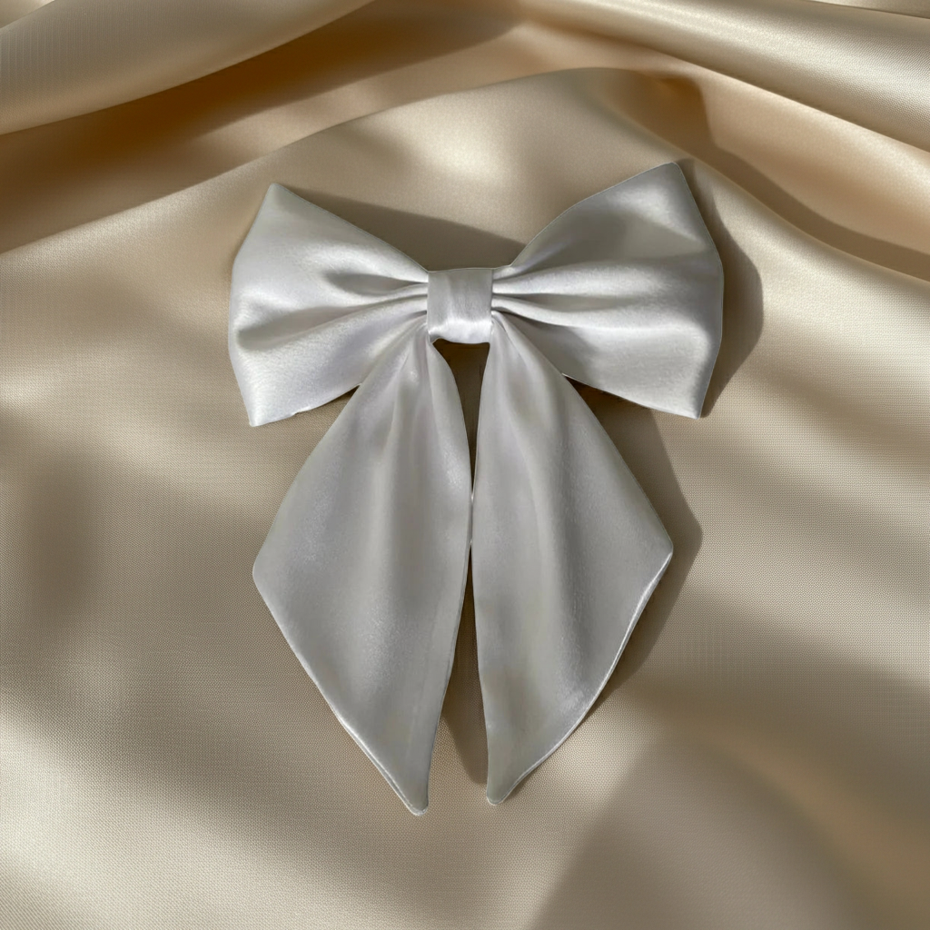 Handmade Satin Hair Bow Clip with Tails