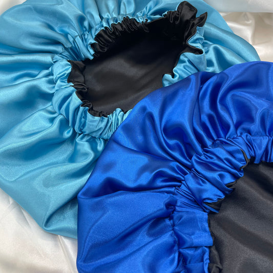 Reversible Satin Bonnets – Deep Blue & Soft Sky Blue Collection