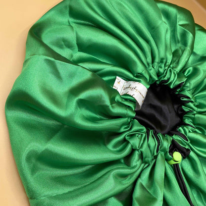 Black & Green - Satin Bonnet drawstring - Crowned by Royalty