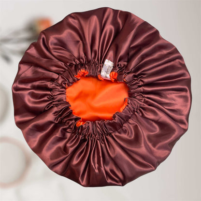 Chocolate Orange - Adjustable Satin Drawstring Bonnet