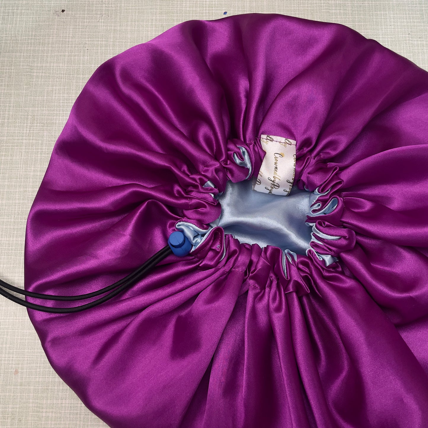 Plum & Baby Blue Reversible Satin Bonnet – Adjustable & Protective