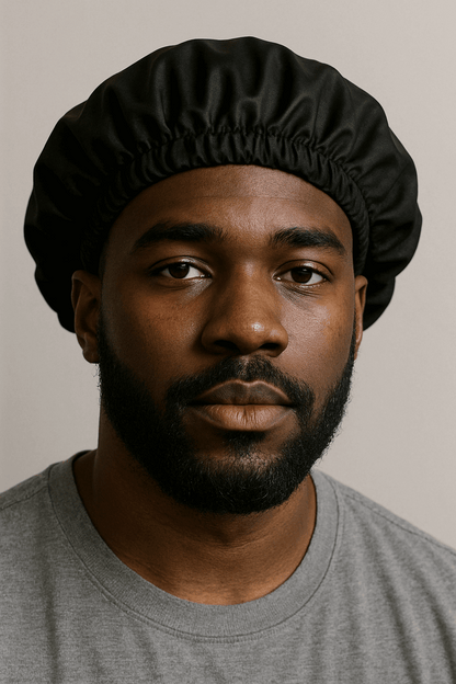 Men’s Satin Hair Bonnet – Adjustable, Drawstring, Breathable, Protective for Waves & Curly Hair