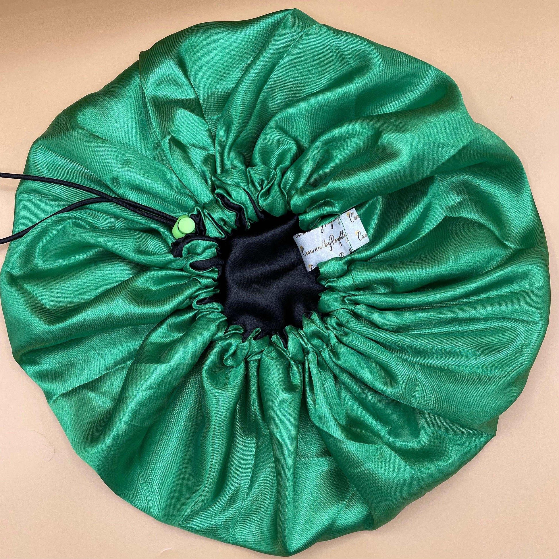 Black & Green - Satin Bonnet drawstring - Crowned by Royalty