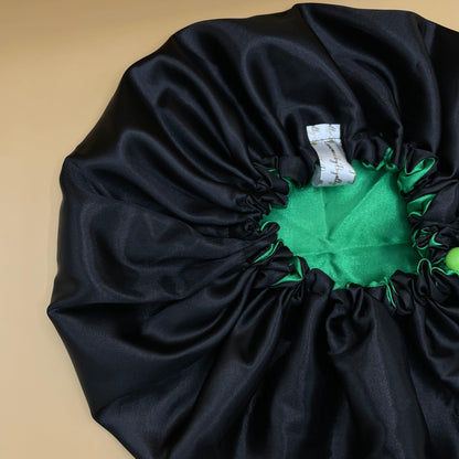 Black & Green - Satin Bonnet drawstring - Crowned by Royalty