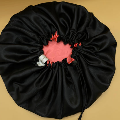 Black and Peach Pink - Satin Bonnet Drawstring - Crowned by Royalty