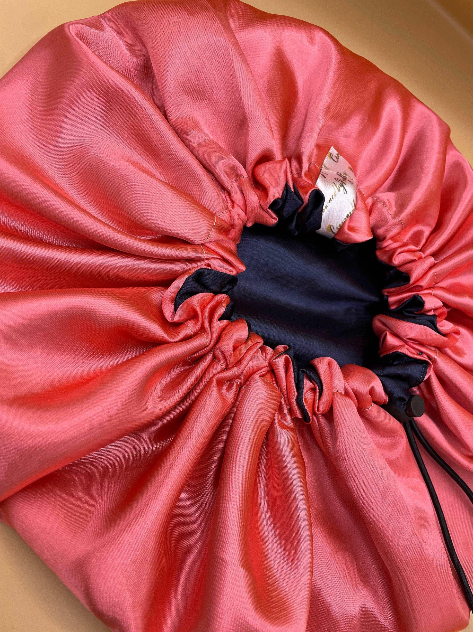 Peachy Navy - Satin Bonnet drawstring - Crowned by Royalty