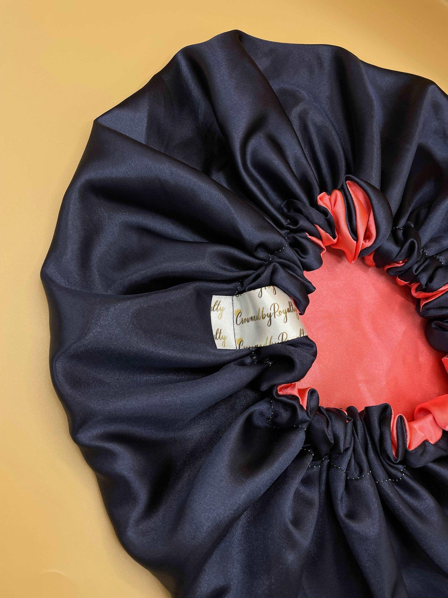 Peachy Navy - Satin Bonnet drawstring - Crowned by Royalty