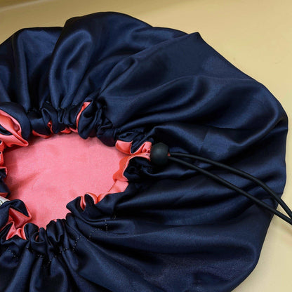 Peachy Navy - Satin Bonnet drawstring - Crowned by Royalty