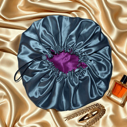 Magenta & Silver – Reversible Satin Bonnet | Adjustable Drawstring Hair Protection