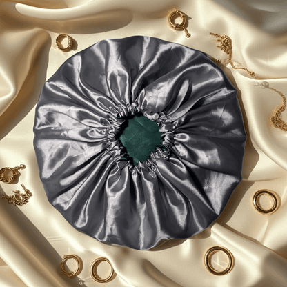 Emerald & Silver – Reversible Satin Bonnet | Adjustable Drawstring Hair Protection