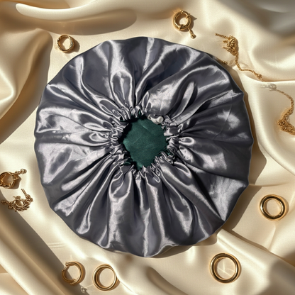 Emerald & Silver – Reversible Satin Bonnet | Adjustable Drawstring Hair Protection
