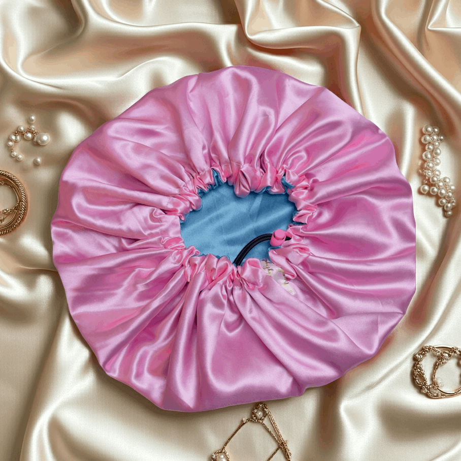 Sky Blue & Pink Reversible Satin Bonnet – Dual Colour Adjustable