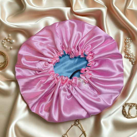 Sky Blue & Pink Reversible Satin Bonnet – Dual Colour Adjustable