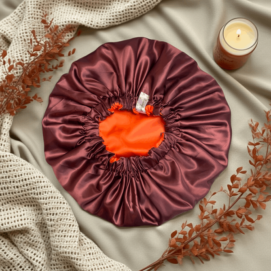 Chocolate Orange - Adjustable Satin Drawstring Bonnet