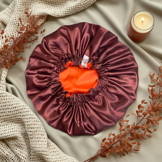 Chocolate Orange - Adjustable Satin Drawstring Bonnet