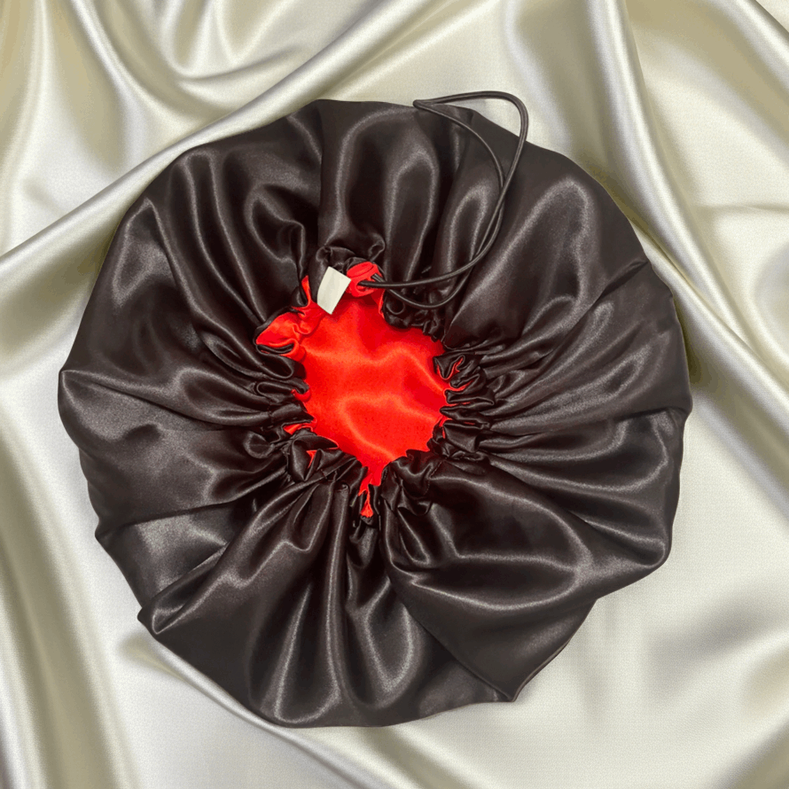 Red & Black - Satin Bonnet Drawstring