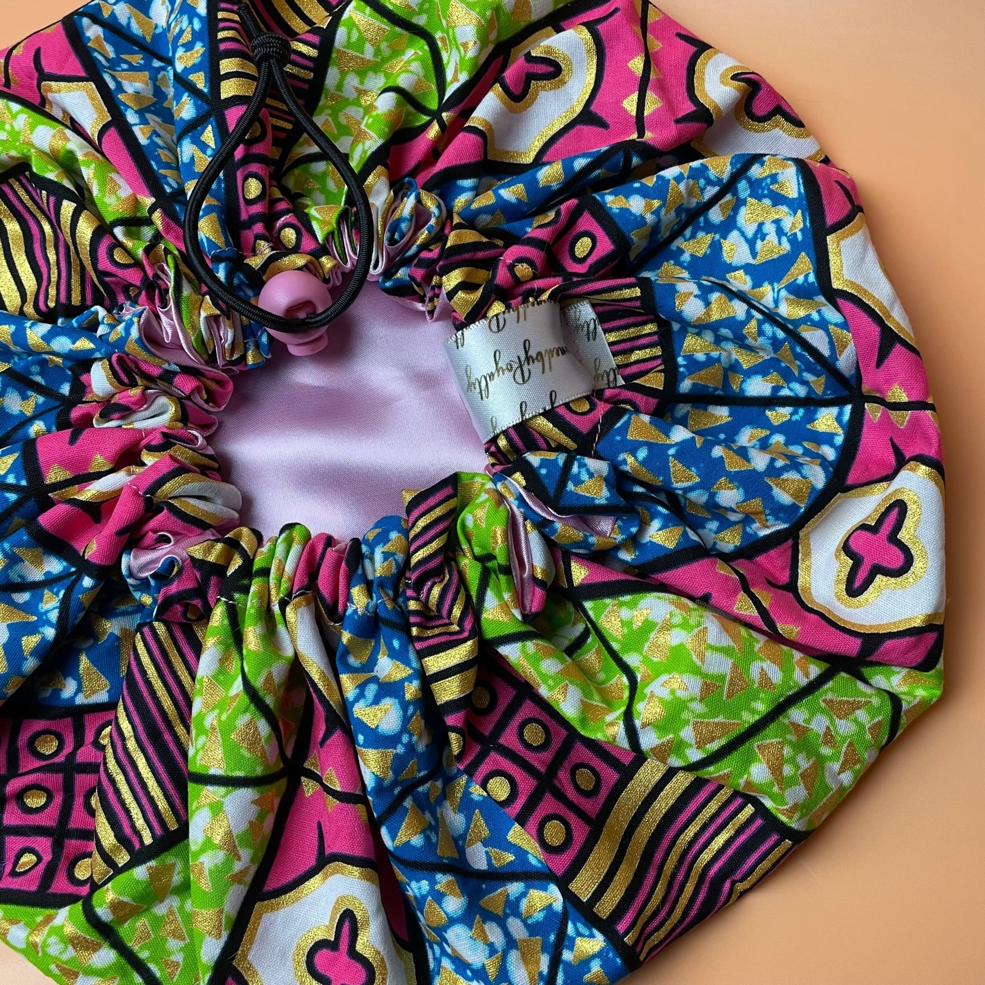 Ankara Satin - Lined Hair Bonnet - Drawstring Bonnet - Crowned by RoyaltyKids