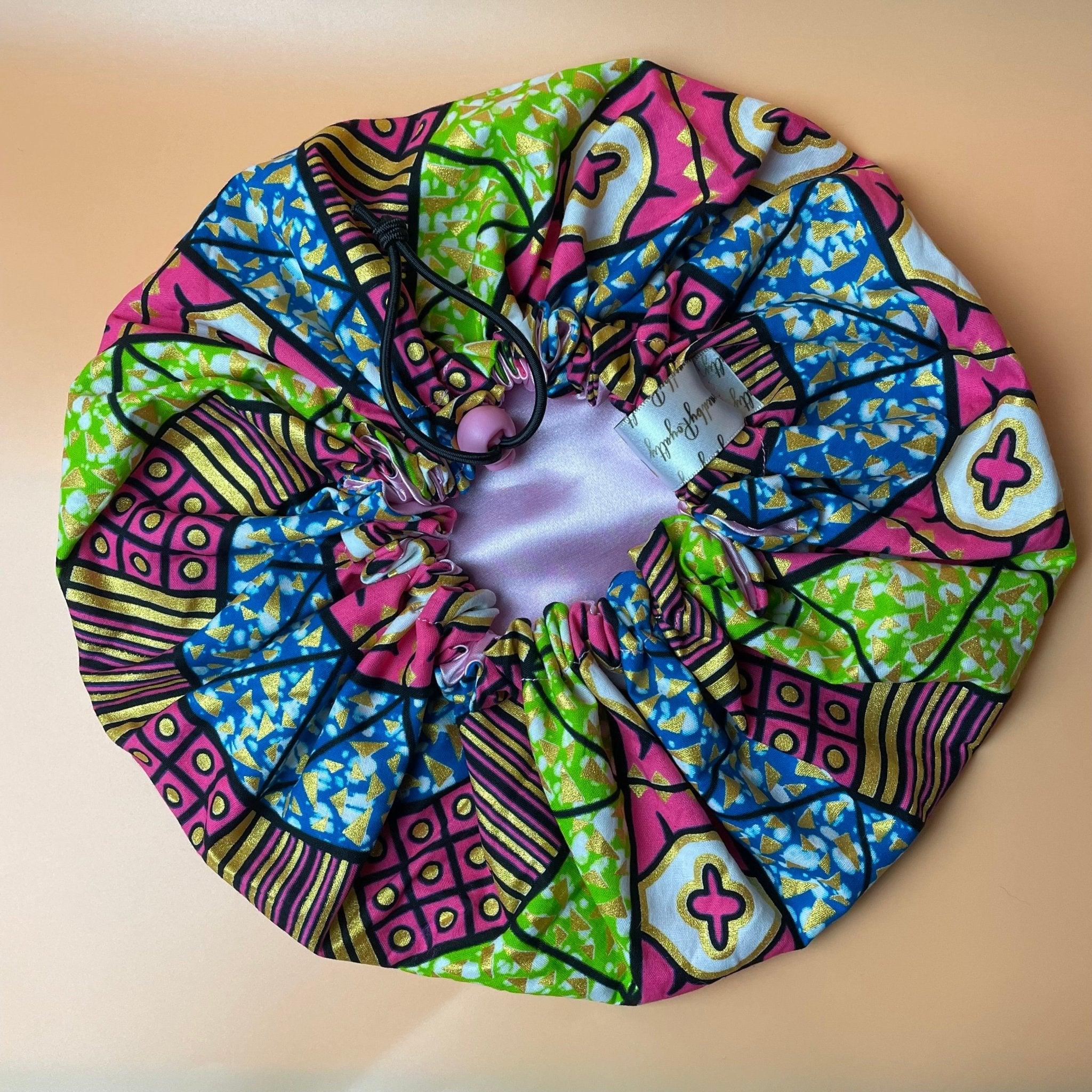 Colorful Ankara Satin Lined Hair Bonnet for Hair Protection Crowned by Royalty