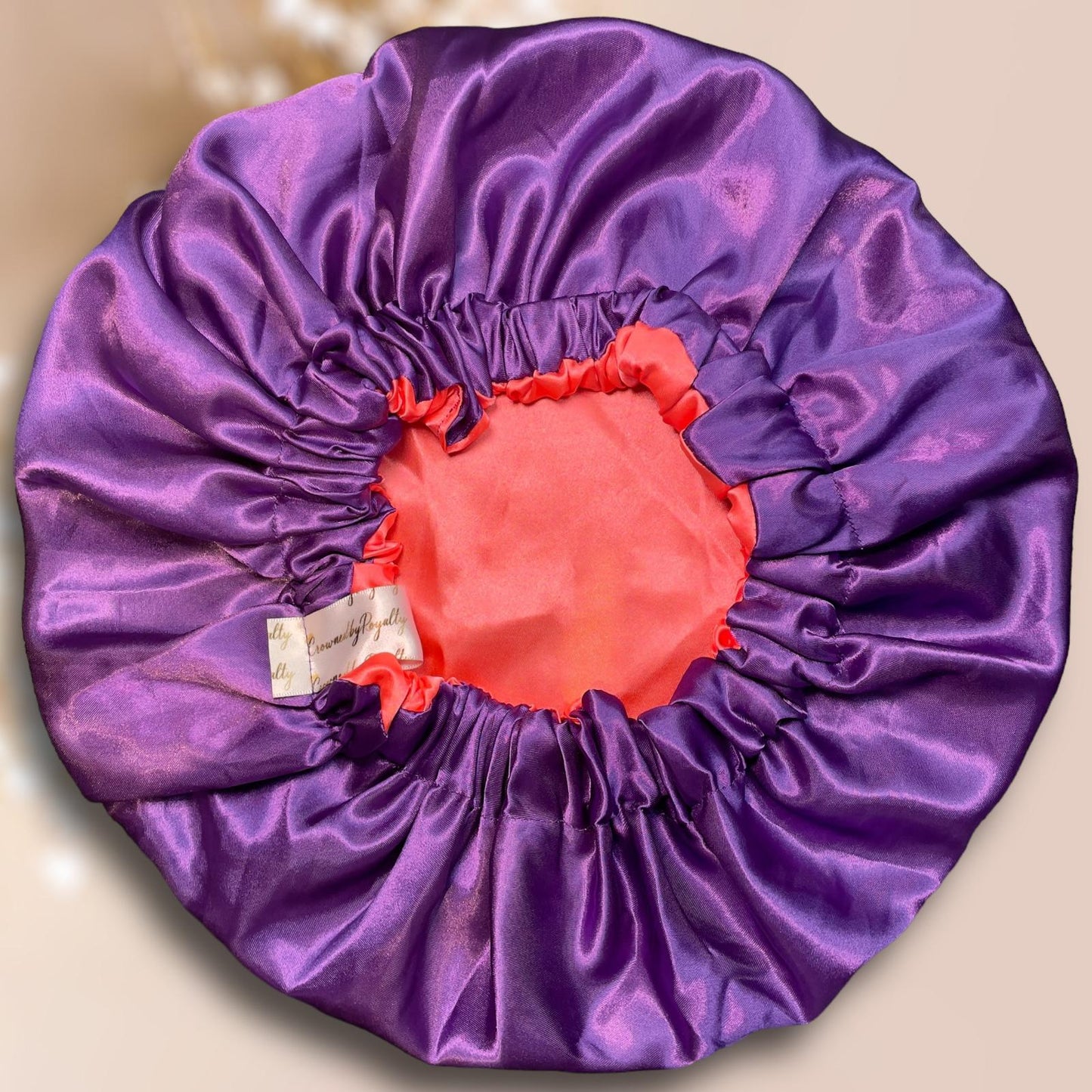 Coral Purple Reversible Satin Bonnet - Crowned by RoyaltyElasticated Satin Bonnet