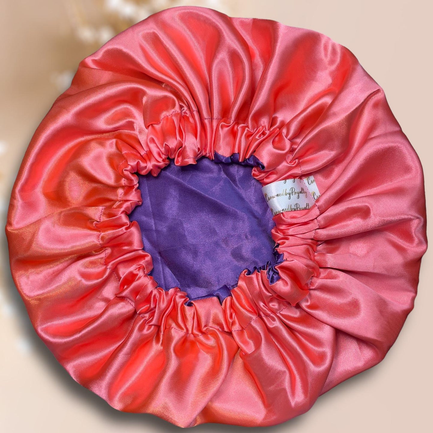 Coral Purple Reversible Satin Bonnet - Crowned by RoyaltyElasticated Satin Bonnet