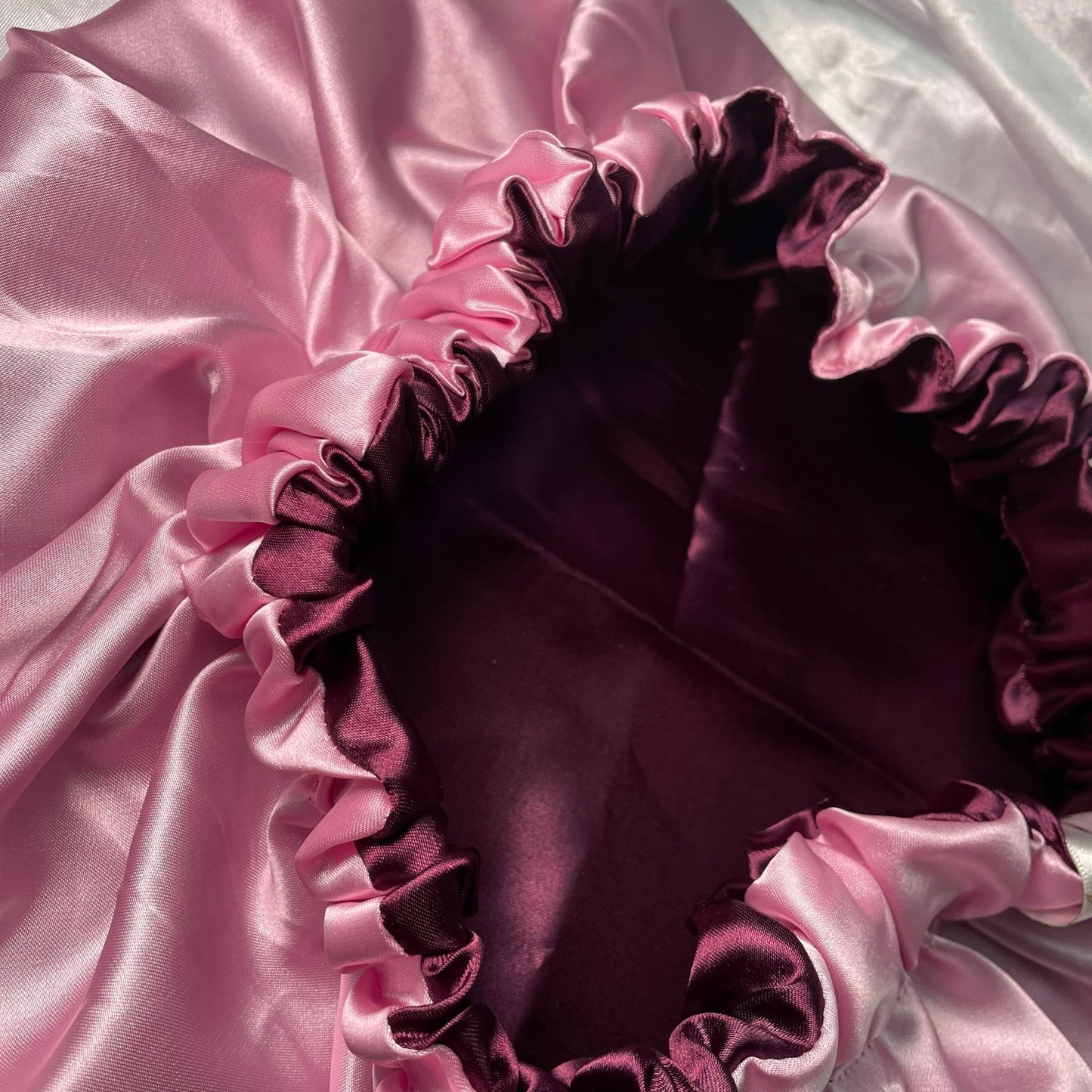 Elegant Pink and Burgundy Satin Bonnet - Crowned by Royalty4