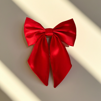 Handmade Satin Hair Bow Clip with Tails