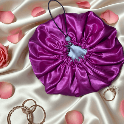 Magenta & Silver – Reversible Satin Bonnet | Adjustable Drawstring Hair Protection
