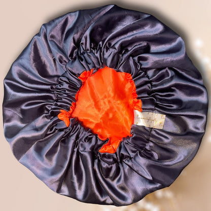 Navy Blue and Orange Satin Bonnet - Crowned by Royalty