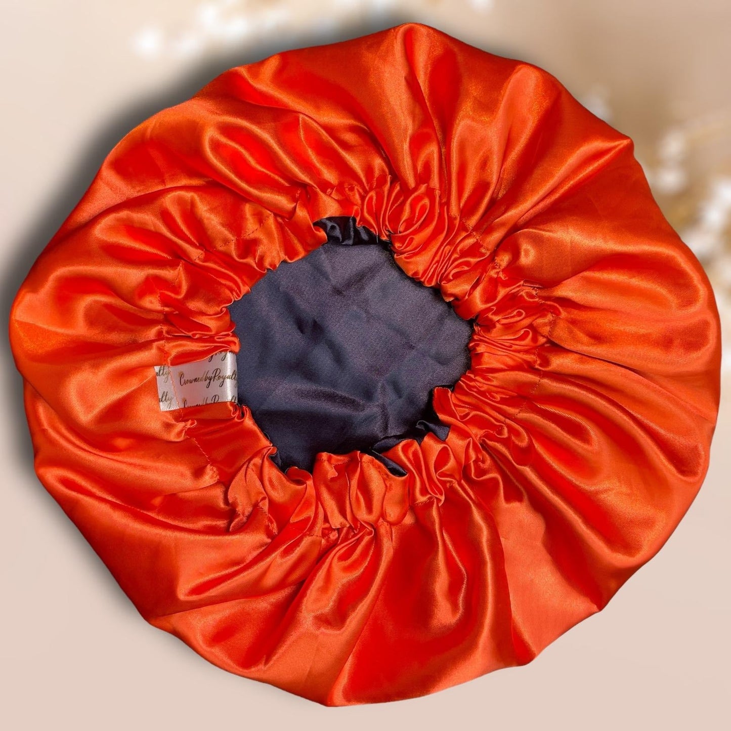 Navy Blue and Orange Satin Bonnet - Crowned by Royalty