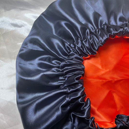 Navy Blue and Orange Satin Bonnet - Crowned by RoyaltyKids