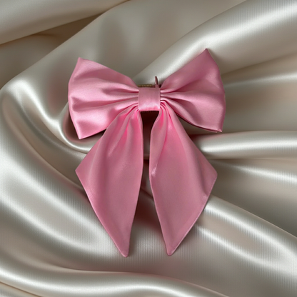 Handmade Satin Hair Bow Clip with Tails