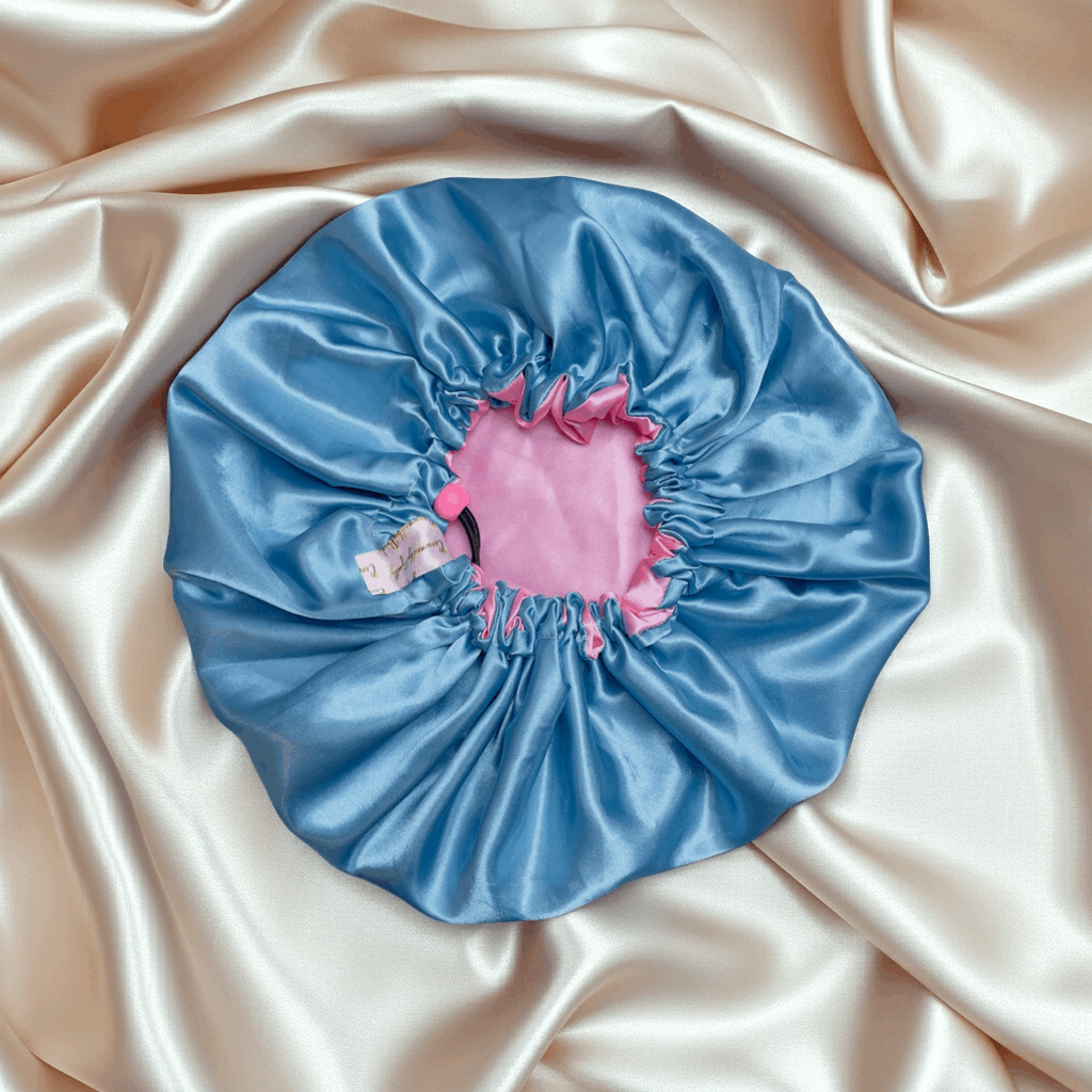 Sky Blue & Pink Reversible Satin Bonnet – Dual Colour Adjustable