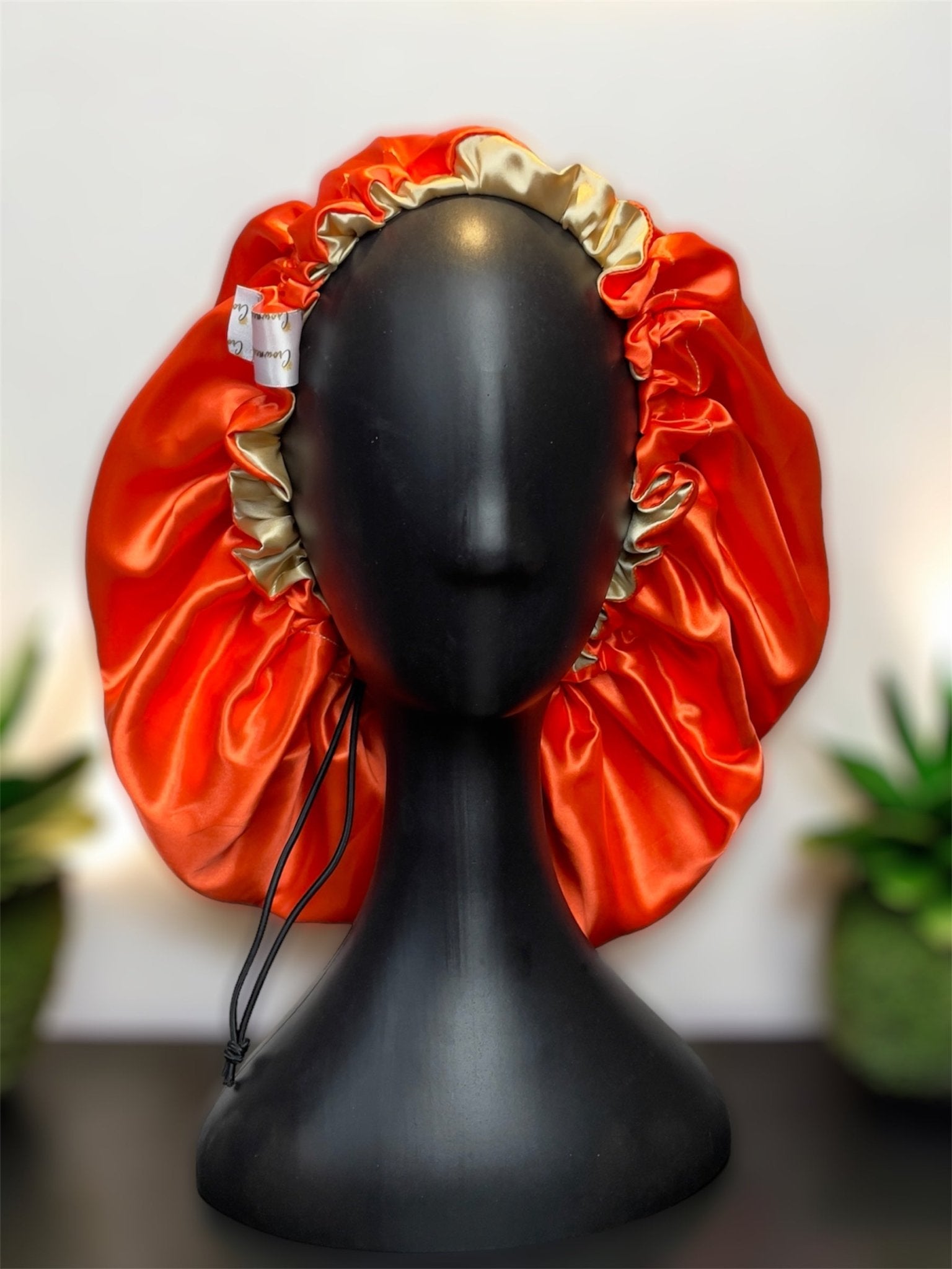 Reversible Satin Drawstring Bonnet - Gold and Orange - Crowned by Royalty