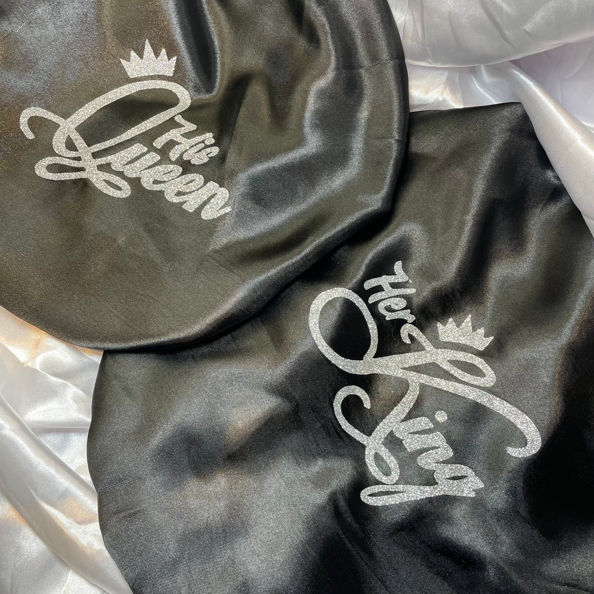 Royal Satin Bonnets – ‘Her King’ & ‘His Queen - Crowned by RoyaltySilver